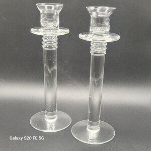 Classic Style Tall Clear Glass Taper Candle Candlestick Holder w Drip Catcher